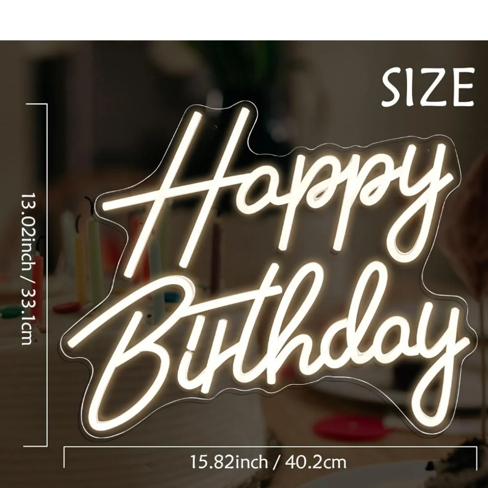 Happy Birthday LED Neon Sign Warm White Party Decor Aesthetic Wall Light‎